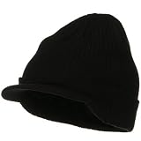 Big Knit Ribbed Beanie with Visor - Black W07S44D