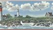 Maroon Lighthouses Wallpaper Border