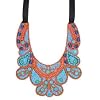 ZAD Large and Funky Blue and Orange Glass Beaded Bib Tribal Necklace on Black Ribbons to Adjust the Length - AS SEEN IN SEVENTEEN MAGAZINE!!