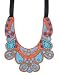 ZAD Large and Funky Blue and Orange Glass Beaded Bib Tribal Necklace on Black Ribbons to Adjust the Length - AS SEEN IN SEVENTEEN MAGAZINE!!