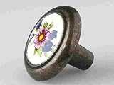 AMEROCK CORP 244FWB CABINET KNOB 1.25RND - Antique Brass With White Floral Plastic Insert