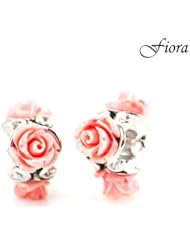 Hand Crafted Coral Pink Rose Triangle Bead- Fiora Italian Charms