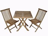 Ambientehome 63542 Balkon-Set 3-teilig bestehend aus Tisch 70 x 70 x 70 cm und 2 Klappstühlen, Teak
