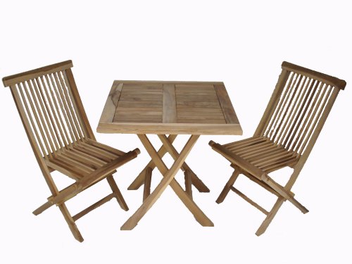 Java-Exclusiv Ambientehome 63542 Balkon-Set 3-teilig bestehend aus Tisch 70 x 70 x 70 cm und 2 Klappst&uuml;hlen, Teak
