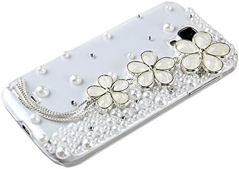 OOOUSE 3d Handmade Crystal Pearl Flower Design Diamond Rhinestone Clear Case Cover for Samsung Galaxy S4 I9500