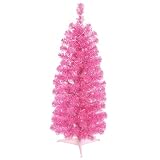 4.5′ Pre-Lit Hot Pink Artificial Pencil Tinsel Christmas Tree – Pink Lights