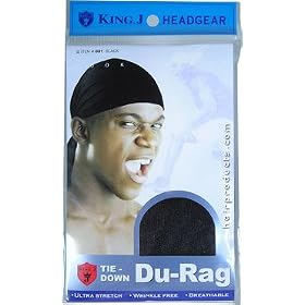 KING J Head Gear Tie Down Du Rag Black (Model: 001)