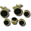 Geoffrey Beene Genuine Black Onyx Cufflink and Stud set with Nugget Edge Gold or Silver Trim