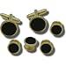Geoffrey Beene Genuine Black Onyx Cufflink and Stud set with Nugget Edge Gold or Silver Trim