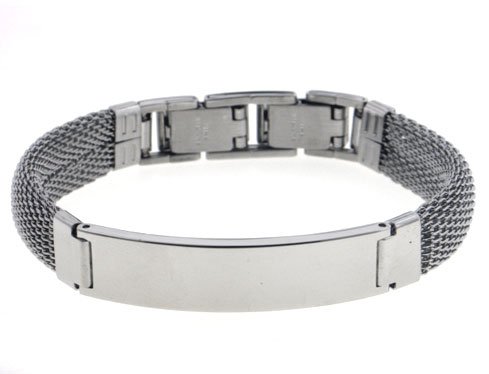 Click here to buy 316L Stainless Steel Mesh Chain and Flat Plate Center Bangle Bracelet.