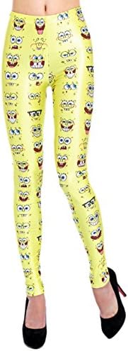 Galaxyfashion Womens SpongeBob Expression Shimmer Effect Tights (Free Size, Multi Color)