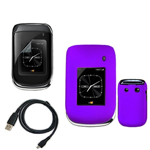 iNcido Brand Blackberry Style 9670 Combo Rubber Feel Purple Protective Case Faceplate Cover + USB Data Charge Sync Cable + LCD Screen Protector for Blackberry Style 9670