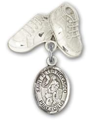 Sterling Silver Baby Badge with St. Peter Nolasco Charm and Baby Boots Pin