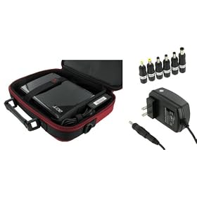 rooCase 2n1 Combo - Acer AOD250-1604 10.1-Inch Netbook Carrying Bag Case and AC Adapter Wall Charger - Red / Black Classic Series