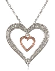 14k Rose Gold Plated Sterling Silver Diamond Double Heart Pendant Necklace (1/6 cttw, I-J Color, I2-I3 Clarity), 18"