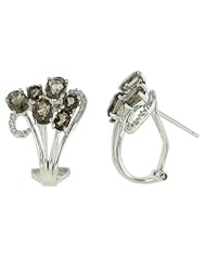 14K White Gold 2.85ct Autumn Blooms Diamond & Oval Smoky Topaz Huggie Earrings
