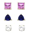 14k Yellow Gold Created Sapphire Earring Set