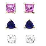 14k Yellow Gold Created Sapphire Earring Set