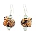 Tree Frog Lampwork Dangle Earrings with Fluorite Gemstone Bead Accents with Sterling Silver, #7490