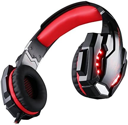 GuDenns PS4 PlayStation 4 cellphone Stereo gaming headset with Microphone Mic 3.5mm Audio Connector LED Noise Isolation/In-line for Tablet iPhone PC gamers Wired Headphone Black and Red