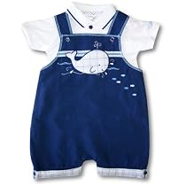 Miniclasix Baby Boys Navy Overall And Shirt Set ~ Whale SIZE 9 months