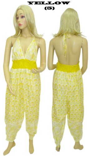  licol au cou dames combinaison en coton motif floral sexy (Gratuit Taille 8-14, jaune)