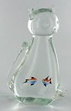 Hand Blown Glass Cat Sculpture Statue Eating Fish