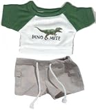 Green Dino-Mite Dinosaur T-shirt w/ Khaki Shorts Outfit fits 8"-10" Stuffed Animals like Webkinz, Shining Star and 8" - 10" Stuffed Animals