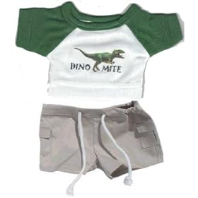 Green Dino-Mite Dinosaur T-shirt w/ Khaki Shorts Outfit fits 8