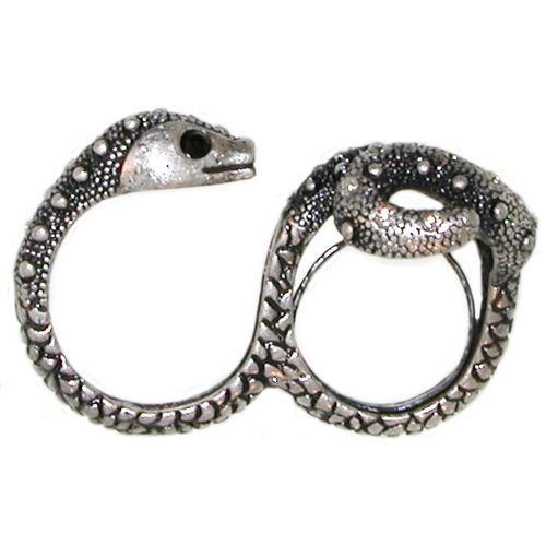 2 Finger Snake Ring with Rhinestones, in Burnished Silver