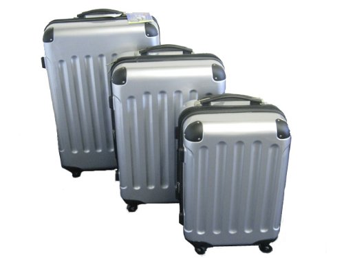 3-tlg. Hartschalen-Kofferset aus Polycarbonat - Trolley Koffer Reisekoffer in SILBER