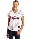 MLB Philadelphia Phillies Shane Victorino White/Scarlet Pinstripe Short Sleeve 5 Button Synthetic Replica Baseball Jersey Spring 2012 Women's