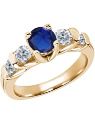 1.88 Ct Round Blue Created Sapphire G/H Diamond 14K Yellow Gold Ring