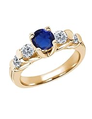 1.88 Ct Round Blue Created Sapphire G/H Diamond 14K Yellow Gold Ring