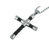 Stainless Steel Cable Cross Pendant with Black Plating, 22''