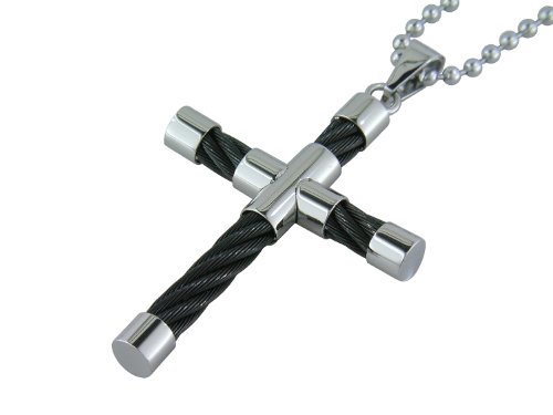 Stainless Steel Cable Cross Pendant with Black Plating, 22''