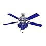 Litex ARD52CHB5C Ardore 52-Inch Remote Control Adaptable Five-Blade Ceiling Fan, Chrome and Blue with Blue Glass Light