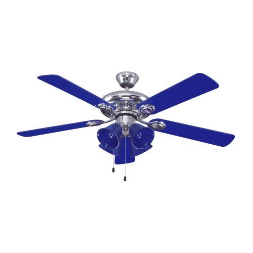 Litex ARD52CHB5C Ardore 52-Inch Remote Control Adaptable Five-Blade Ceiling Fan, Chrome and Blue with Blue Glass Light