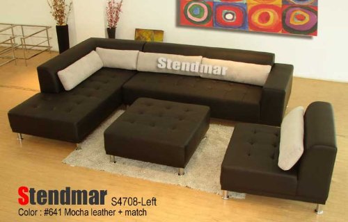 4PC MODERN ESPRESSO LEATHER SECTIONAL SOFA S4708L 