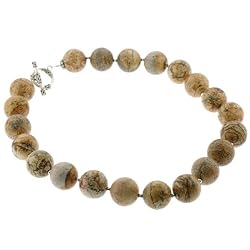 16 inch Picture Jasper and River Stone 16mm Necklace Sterling Silver