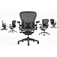 Herman Miller Aeron Home Office Chair Highly Adjustable - Graphite Frame - Leather Arms - PostureFit - Classic Carbon - Hard Wood Floor Casters / Wheels - Medium Size B