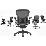 Herman Miller Aeron Home Office Chair Highly Adjustable - Graphite Frame - Leather Arms - PostureFit - Classic Carbon - Hard Wood Floor Casters / Wheels - Medium Size B