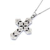 9ct White Gold 0.06 Ct Diamond Filigree Cross Pendant 18 Chain