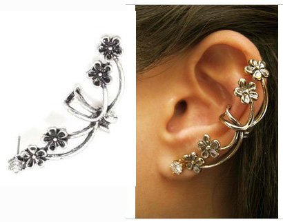 Vintage Flower Ear Cuff Stud Earring Gothic Earring Puck Rock Earring 1 Piece, Birthday Gift