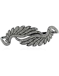 Diamond Pave Feather Palm Bracelet .925 Sterling Silver Bridal Jewelry