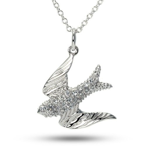Sterling Silver Dove Cubic Zirconia CZ Bird Charm Animal Necklace