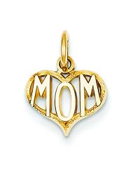 14K Gold Mom Heart Charm Mother Mommy Love Pendant