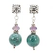 Teal Blue Agate and Amethyst Gemstone Dangle Earrings on a Square Sterling Silver Decorative Post, #7486
