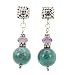 Teal Blue Agate and Amethyst Gemstone Dangle Earrings on a Square Sterling Silver Decorative Post, #7486