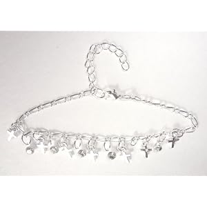 Religious Gift of Rhinestone Bling Cross Anklet in Silver